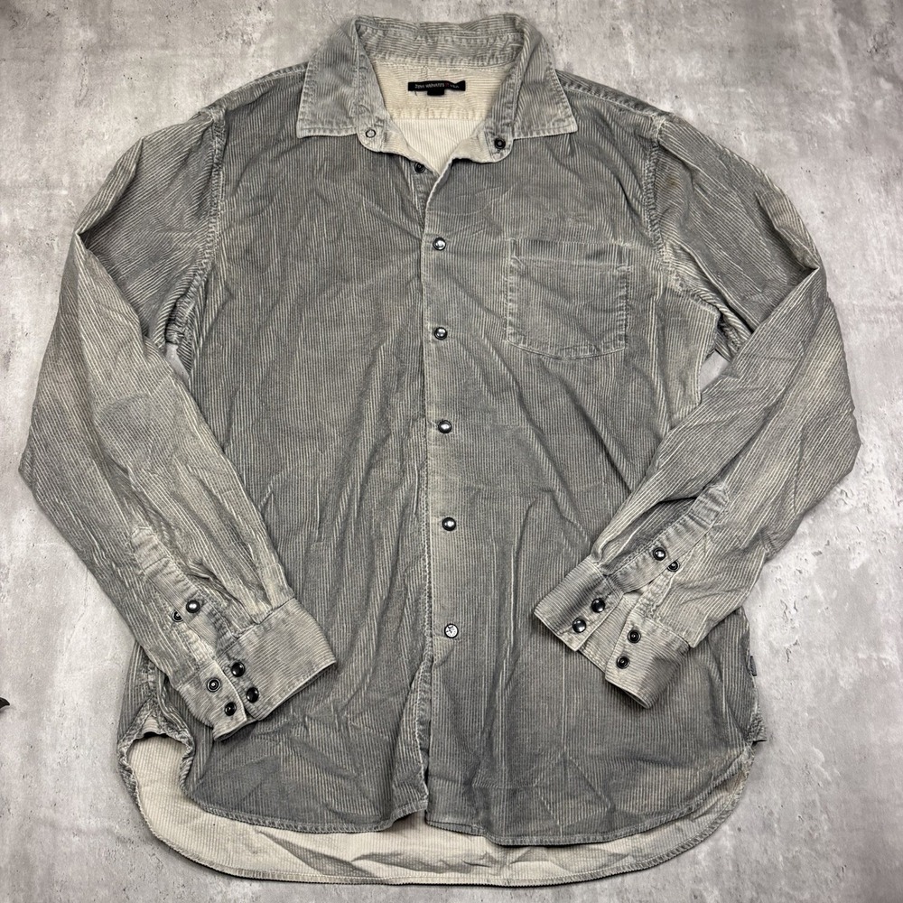 John Varvatos Corduroy Pearl Snap Shirt Mens XL Gray Long Sleeve Made In USA